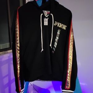 Pink Hoody Sequin Rose Love Pink sz M NWT.